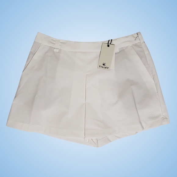 Tilley Pants - TILLEY Tech Stretch Woven Inverted Front Pleat Skort Women Large White NWT